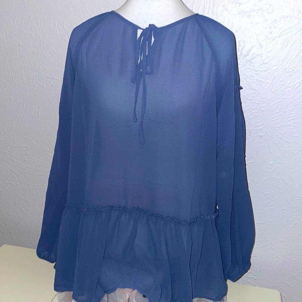 Mittoshop Brand Long Sleeve Sheer Peasant with Tie at top of blouse